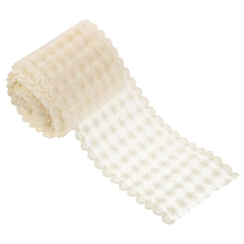 DIYEAH 1 Rolle Stickerei Spitze Schnürsenkel Bestickt Quaste Kleid Spitzenstoff Satinband Wickelband Haarspangen Dekorativer Nähstoff Trimmt Spitzenband Bänder Beige Milchseide von DIYEAH