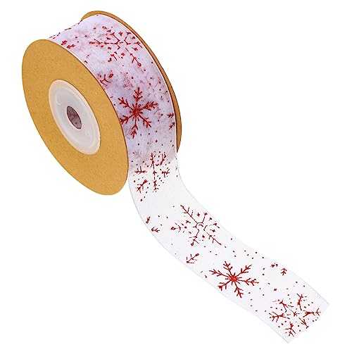 DIYEAH 1 Rolle Transparentes Schneeflockenband Weihnachtskuchenband kariert Bänder Spitzenband ribbons weihnachtsband Geschenkverpackungsband Bogenmaterial selber machen Polyester rot von DIYEAH