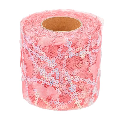 DIYEAH 1 Rolle Tüllband Pastellband Sackleinenband Bänder Stoff Jacquard seidenband ribbon o'bag bandalette bandfeile besticktes Paillettenband Gürtel nähen besticktes Band Polyester Rosy von DIYEAH