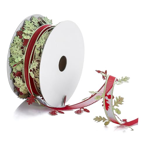 DIYEAH 1 Rolle Verpackungsband für Weihnachten ribbons ribbon band christmas decoration Weihnachtsdekorationen Weihnachtsbänder Hutband seitliche Blattmusterbänder Geschenkband von DIYEAH