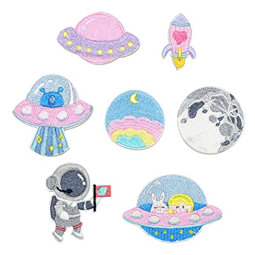 DIYEAH 1 Satz 8St Astronauten Klett verschluss System thematisiert Papiersolar exquisite Patches Inhaber raumfahrer space man pinker Aufkleber Kleiderflicken Kleidungsdekor Polyester Rosa von DIYEAH