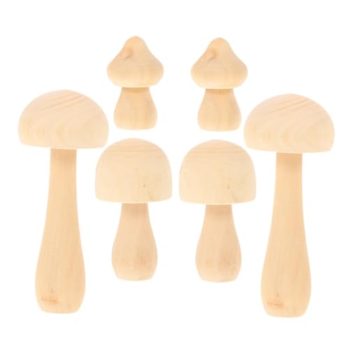 DIYEAH 1 Satz Bemalte Pilzverzierung Pilz-kit Pilzdekor Pilzzuchtset Pilz-tischlampe Pilz Kissen Pilze Pilz-nachtlicht Basteln -graffiti-malerei- Beige Holz 6st von DIYEAH