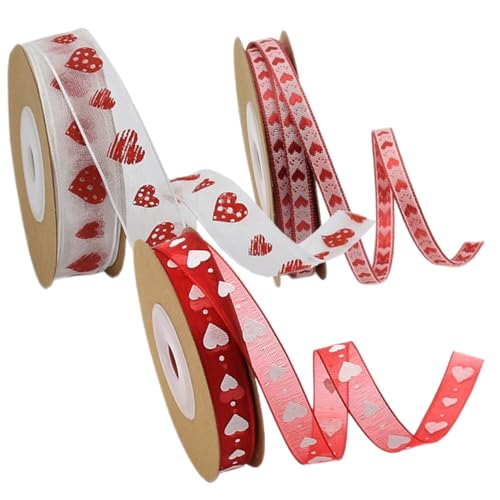 DIYEAH 1 Satz Geschenkbänder Seidenband Ribbon Eincremehilfe Verpackungen Für Herz Verpackungsband Bänder Zur Schleifenherstellung Valentinstag Geschenkband Polyester 3 Rollen von DIYEAH