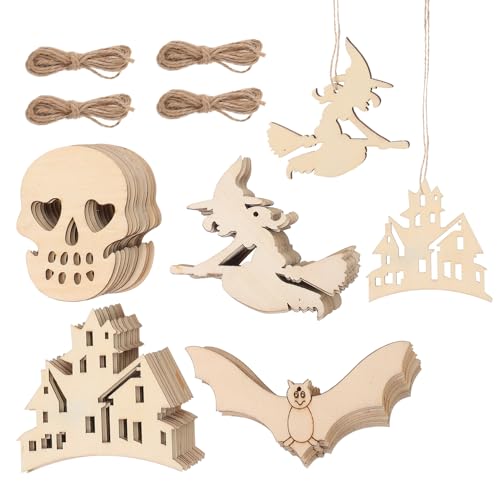 DIYEAH 1 Satz Halloween-Holzspäne Halloween-Bastelsets Ausschnitte Halloween schmücken Maske halloween halloween assecoires dekorative Holzscheiben Designchips aus Holz Hanfseil von DIYEAH