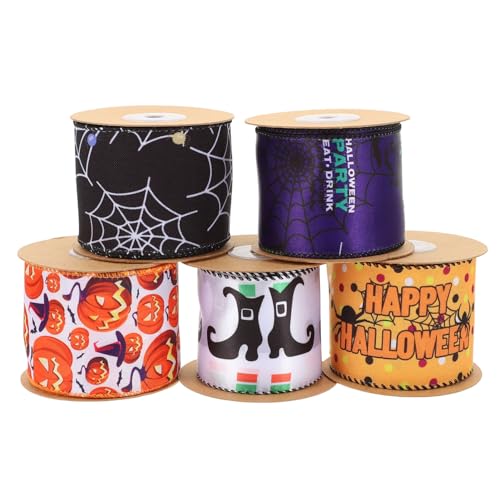 DIYEAH 1 Satz Halloween-gurtband Halloween Band Halloween Kranz Halloween-kranz Halloween-band Verdrahtet Herbstband Türband Urlaub Dekorative Bänder Bastelband Machen Polyester 5 Rollen von DIYEAH