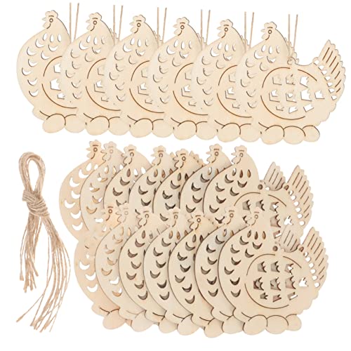 DIYEAH 1 Satz Hase Selber Machen Hühnchen-küchendekoration Huhn Osterküken Geschenkanhänger Hühnerstall Hahn Osterdesign Holzscheiben Unfertige Holzspäne Hölzern Beige 20st von DIYEAH