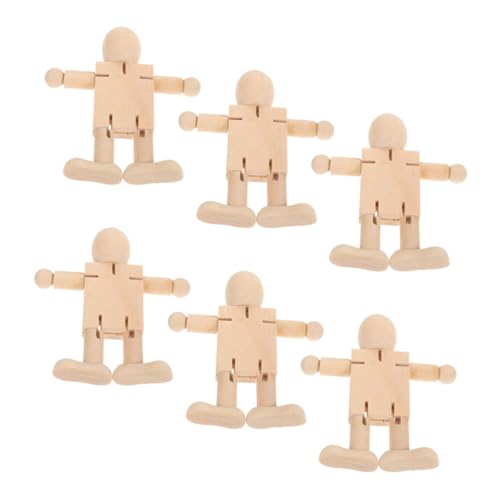 DIYEAH 1 Satz Holzroboterpuppe Holzfiguren Zum Bemalen Bemalbare Roboterkörperfiguren Unvollendeter Holzroboter Gegliederte Holzfiguren Stiftpuppe Malen Holzfiguren Menschen Beige 6st von DIYEAH