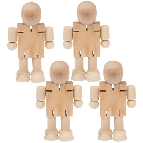 DIYEAH 1 Satz Roboter Aus Holz Miniaturen Figuren Für Bausatz Puppe Gefälscht Gelenkig Verstellbare Holzfiguren Unfertige Holzfigur Diy-graffiti-handwerk 4 Stück von DIYEAH