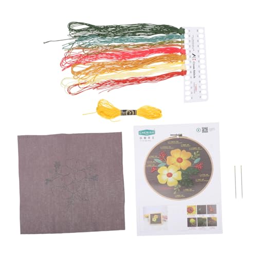 DIYEAH 1 Satz Stickmaterialpaket Bausätze Stoff Stickfaden rahmen embroidery kit wohnungseinrichtung werkzeug kunsthandwerkliche Stickereien Stickmaterialien für Anfänger Stickgarn Yellow von DIYEAH