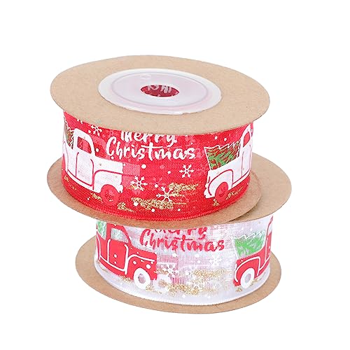 DIYEAH 1 Satz Weihnachtsband Weihnachten Sackleinen Weihnachtsbänder Sackleinenband Ribbon Bandfeile Weihnachtsgeschenkband Geschenkbänder Ein Verpackungsband Polyester Colorful 2 Rollen von DIYEAH