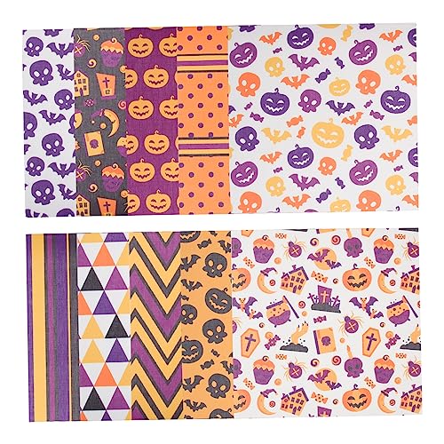 DIYEAH 10 Blatt Halloween Stoffset Halloween Dekorationen Skelettpfähle Baumwollstoffbündel Vorgeschnittener Steppstoff Halloween Material Halloween Dekorationsspinne Polyester von DIYEAH