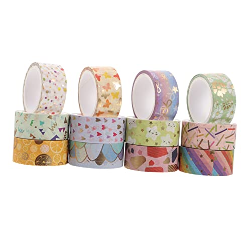 DIYEAH 12 Rollen Washi-tape Goldfolie Funkeln Bündeln Verpackung Aufkleber Maskierung Verwaschen Klebrig Dekoratives Klebeband Zum Basteln Bonbonfarbenes Abdeckband Obst Washi Tape Papier von DIYEAH