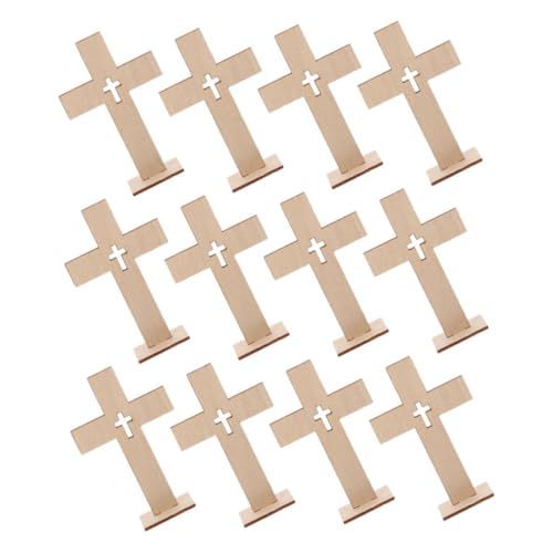 DIYEAH 12-teiliges Tauf-holzkreuz-kommunion-mittelstück-set Für Tische, Rustikales Holz-stehkreuz Zum Basteln Mit Sockeln, Religiöse Katholische Dekoration von DIYEAH