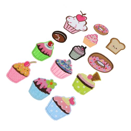 DIYEAH 13 Stück Kuchen Stoffaufkleber Kleidung Patches Für Löcher Cupcake Patch Stoff Patch Stickerei Patches Lebensmittel Stoffaufkleber Schöne Patch Cupcake Muster Kleidung Nähen von DIYEAH