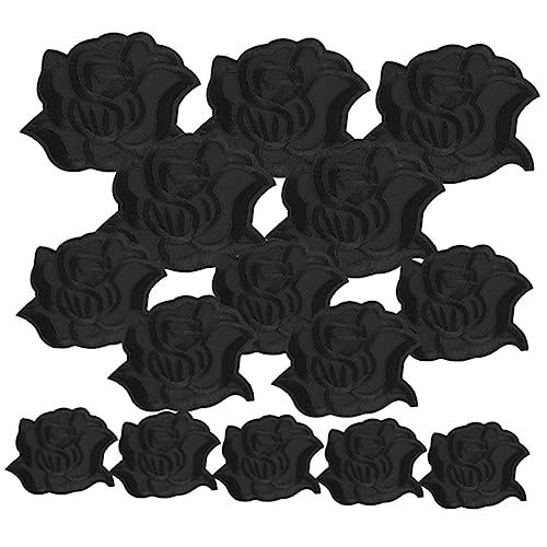 DIYEAH 15st Schwarzer Rosenfleck Stickrahmen Blumen Gestickte Applikationen Stickerei-diy-patch Süße Blumenapplikationen Für Kleidung Flicken Für Kleidung Flicken Nähen Black Twill-stoff von DIYEAH