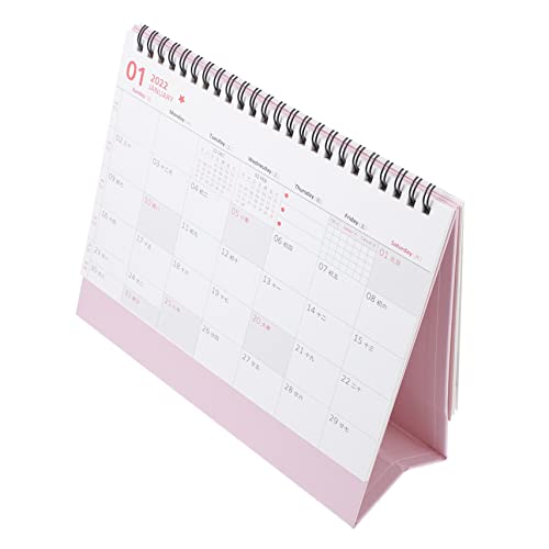 DIYEAH 1stk 2022 Rosa Tischkalender Kalender 2022 Papier Monatlicher Desktop-kalender Tischdekorationskalender Staffelei Kalender Büro-tischkalender Tischkalender 2021-2022 Legierung von DIYEAH