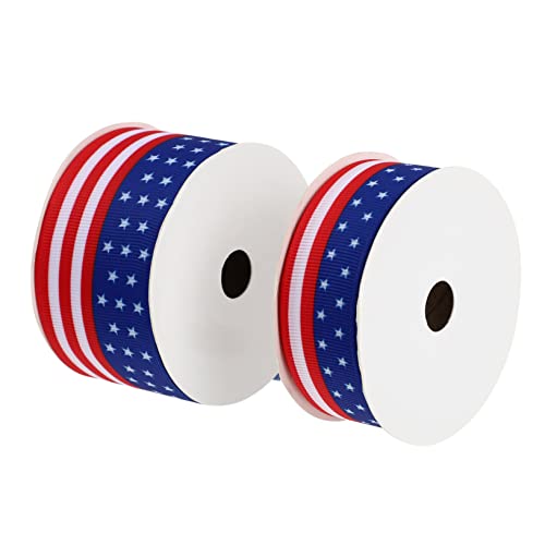 DIYEAH 2 Rollen 10 Schleife seidenband ribbon flagge usa amerika flagge usa flagge DIY-Bänder dekorativ Rot Zeremonie Sackleinenband Party-Geschenkbänder Geschenkverpackungsband Polyester von DIYEAH