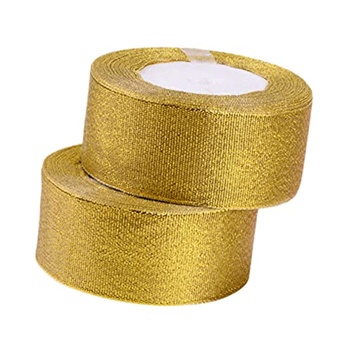 DIYEAH 2 Rollen 25 Geschenkband seidenband ribbon bandfeile metallgürtel Goldbandrolle geschenkpakete klebeband gold bandalette Metallbänder selber machen Geschenkverpackungsband Golden von DIYEAH