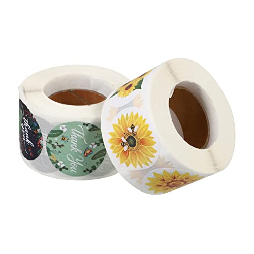 DIYEAH 2 Rollen Aufkleber Blumenaufkleber Etiketten Punkt Aufkleber Danke runde Aufkleber packwürfel packschnur stickern Sonnenblumen-Aufkleber Aufkleber mit Blumenetikett Papier von DIYEAH