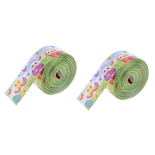 DIYEAH 2 Rollen Osterband Papierband Fröhliches Weihnachtsband schimmernd faschingsdekoration karnevalsdekoration bastelset frühlingsdeko Geschenkbänder zu Ostern Musterbänder Polyester von DIYEAH