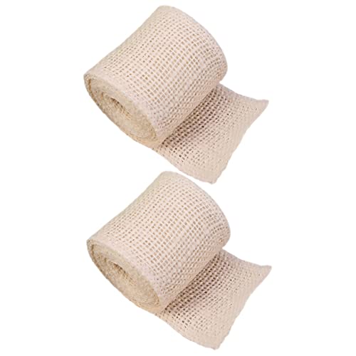 DIYEAH 2 Rollen Sackleinenrolle weihnachtsdeko dekoration weihnachten wedding decoration kopfschmuck Jute-Spitzenband schwarzes und weißes Band Multifunktionsband Banddekor Leinen- Beige von DIYEAH