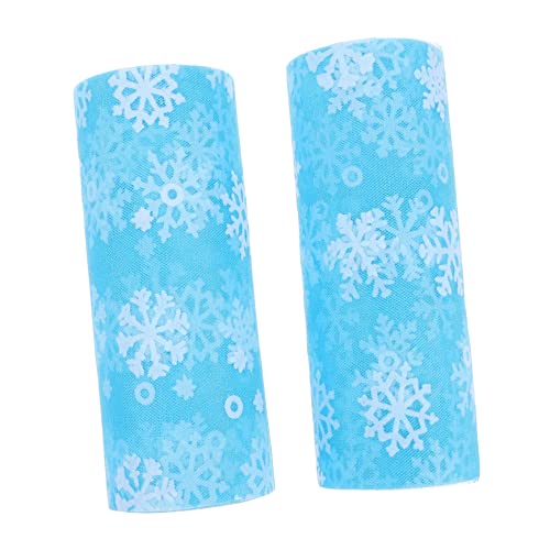 DIYEAH 2 Rollen Schneeflocke-Glitter-Mesh Ornamente Weihnachtsbaum-Tüll Organzaband Weihnachten kinderkostüme igelkostümkinder Girlandenbänder selber machen Schneeflockengaze Nylon Blue von DIYEAH