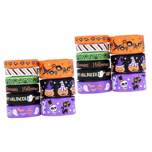 DIYEAH 2 Sätze Geschenkverpackung Hochzeit Dekoration Halloween Ornamente Schleife Geschenkband Halloween Halloween-dekoration Kranzherstellungszubehör Band Im Halloween-stil 9 Rollen * 2 von DIYEAH