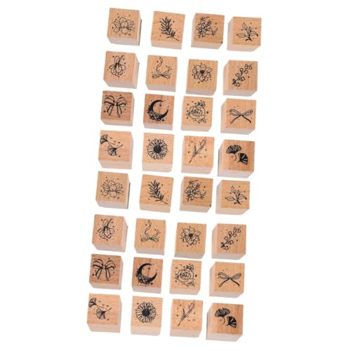 DIYEAH 2 Sätze Holzstempel Für Blumen Und Pflanzen Kollektion Retro Stempel Set 16 Teilig Grünes Stempelkissen Transparent Scrapbooking Block Etikettenstempel Für 16 Stücke * 2 von DIYEAH