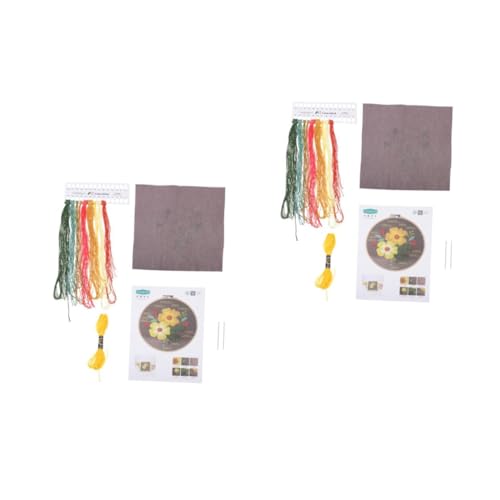 DIYEAH 2 Sätze Stickmaterialpaket Stoffstickmaschine Häkelset Stich rahmen Anfänger embroidery kit wohnungseinrichtung werkzeug Stickmaterialien Stickerei-Versorgung Stickgarn Yellow von DIYEAH