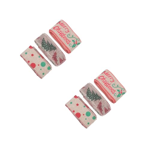 DIYEAH 2 Sätze Weihnachtsleinenband Weihnachtsbaumschleifen Christmas Tree Ribbon Chiffonband Bänder Zum Verpacken Geschenkband Bedruckte Bänder Geschenkverpackungsbänder 3 Stück * 2 von DIYEAH