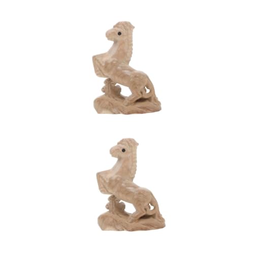 DIYEAH 2 Stück Ornamente Pferdefigur Ornamente Tischdekoration Figuren Heimdekoration Geist Pferdefiguren Holzpferd Skulptur Büro Schreibtisch Ornamente Beige von DIYEAH