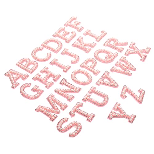 DIYEAH 26st Selbstklebende Perlensticker Aufnäher Nähen Buchstabenaufkleber Denim-patches Strasssteine Chenille-buchstaben-patches Kleidungsflicken Klebstoff Bestickt Polyester Rosa von DIYEAH