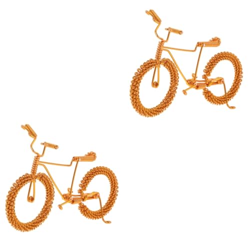 DIYEAH 2St Fahrradmodell Fahrrad Sammlerstück Alu Draht Fahrrad Modellbau Fahrrad Fahrradspielzeug Fahrradkorb Mini-, kleines Fahrrad Mini-Kunstfahrrad Aluminiumdraht Golden von DIYEAH