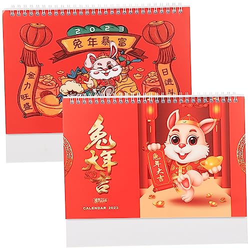 DIYEAH 2St Jahr der Hasenkalenderverzierung Chinesischer Neujahrskalender Staffelei Kalender schreintischorganizer tischkalender deko Desktop-Kalender 2023 Chinesischer Desktop-Kalender von DIYEAH