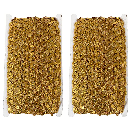 DIYEAH 2St Perlen mit Paillettenstreifen Lametta Schnürsenkel Edelsteine Bänder funkeln paillettenband hochzeitsdeko kleidung DIY zubehör Spitzenmaterial selber machen Polyester Golden von DIYEAH