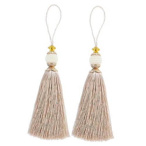 DIYEAH 2St Vorhang Perle Quaste Randbereich Goldquasten zum Basteln Lametta Zubehör Schmuck Quasten bags säckchen vorhänge packet Sofaquasten selber machen Quasten basteln Polyester Beige von DIYEAH