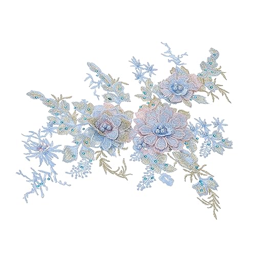 DIYEAH 2St flicken kleidung ausbessern 3D-gestickter Aufnäher Spitze mit floralem Rand muttertagsgeschenk zum basteln polyester fiber DIY-Nähflicken Blumen-Kleiderflicken waschen Blue von DIYEAH