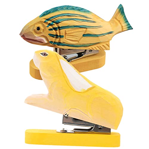 DIYEAH 2st Mini-hefter Heimhefter Hefter Für Bürotiere Desktop-hefter Tierskulptur Süßer Klebebandabroller Kaninchenstatue Spender Für Weißes Klebeband Kaninchenfiguren Handskulptur Holz von DIYEAH