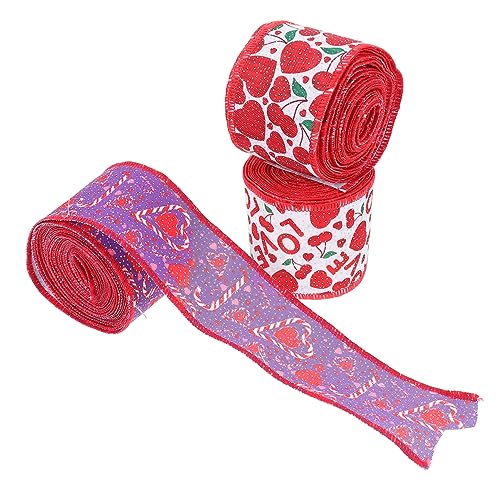 DIYEAH 3 Rollen Draht Seitband Valentinstag Band Geschenkverpackungsband Dekorative Bänder Für Partys Valentinsband Verdrahtet Band Für Kränze Bänder Mit Herzmuster Rot Polyester von DIYEAH