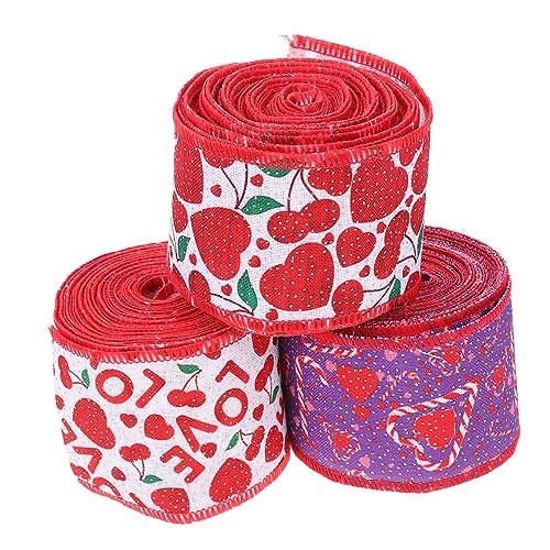 DIYEAH 3 Rollen Draht seitband Blumenstrauß-Verpackungsbänder Bänder für Blumensträuße Band für Schleifen Geschenkbänder ribbon ripsband valentinstag bänder Polyesterbänder Eisen rot von DIYEAH