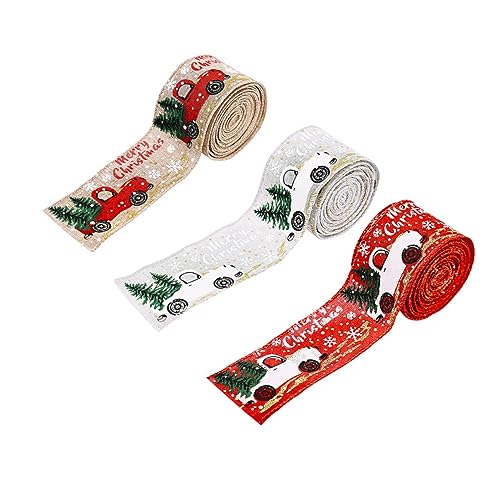 DIYEAH 3 Rollen Geschenkband Verdrahtetes Farbband Bedrucken Rote Luftschlangen Weihnachts-ripsband Weihnachtsmusterband Feiertagsbänder Für Das Handwerk Weihnachtsdrahtband Dekor Stoff von DIYEAH