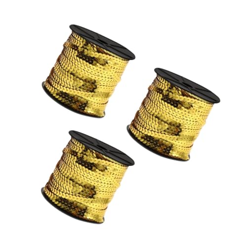 DIYEAH 3 Rollen Goldene flache Paillettenstreifen Goldene Paillettenstreifen Flaches Paillettenband Funktionsmaterial Paillette Paillettenbandbesatz goldener Paillettenschal Goldrand PVC von DIYEAH