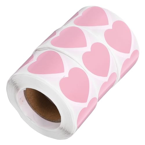 DIYEAH 3 Rollen Herz Aufkleber Taschenetikettenaufkleber Etiketten in Herzform bastelbedarf geschenketiketten Valentinsherzaufkleber valentinstag aufkleber beschichtetes Papier Rosa von DIYEAH