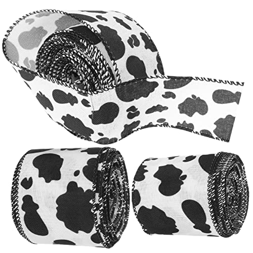 DIYEAH 3 Rollen Kuhband Top mit Kuh-Print Bänder mit Animal-Print Kuh-Partydekorationen Kuhbecher verdrahtetes Band ribbon ziehschleifenband Geschenkband Geschenkverpackungen Eisen von DIYEAH