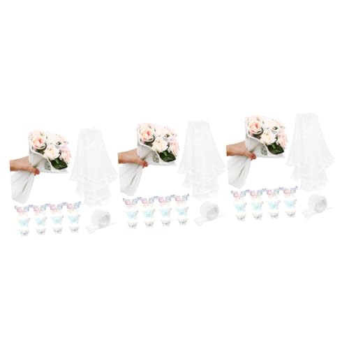 DIYEAH 3 Sätze Blumenverpackungsset Weißes Geschenkpapier Samtband Papierverpackung Strauß Breites Grünes Blumenband Wanddekoration Rosa Girlande Perlmutt Papierblumen Bänder Garn von DIYEAH