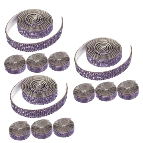 DIYEAH 3 Sätze Selbstklebende Strass-sticker Strassapplikation Jute-spitzenband Zubehör Strasskleber Für Nägel Nagel Charme Braut- Satinband Trimmen Strasssteine Violett 4 Rollen * 3 von DIYEAH