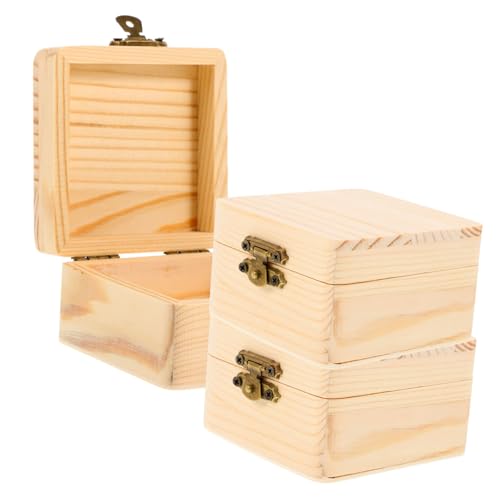 DIYEAH 3 Stk Schlosskasten Sitz Aufbewahrungsbehälter mit Deckel Fall Korb storage boxes aufbwahrungs-box mehrzweckbox schmuckkästchen quadratisches Holzgehäuse Hölzern von DIYEAH