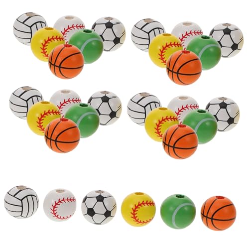 DIYEAH 30St Fußball-Holzperlen Sport-Rugby-Perlen Softball-Perlen Armbänder Perlen DIY-Perlen Holzperlenkette charms anhänger Sportperlen für Armbänder Basteln Sie eine Holzperle von DIYEAH