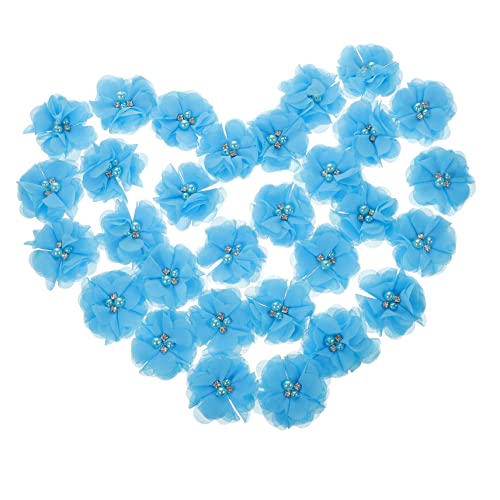 DIYEAH 30St Perle Chiffon Fleecestoff Stoffflicken selbstklebend Glyzinien hängende Blumen artificial sztuczne kwiaty dekorative Nähblume austauschbare Chiffonblume pp Blue von DIYEAH