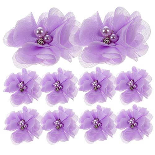 DIYEAH 30St Perle Chiffon künstliche Blumen Fleecestoff Blumen- Stoff nähen artificial sztuczne kwiaty Multifunktions-Nähblume austauschbarer Blumenstoff pp Violett von DIYEAH